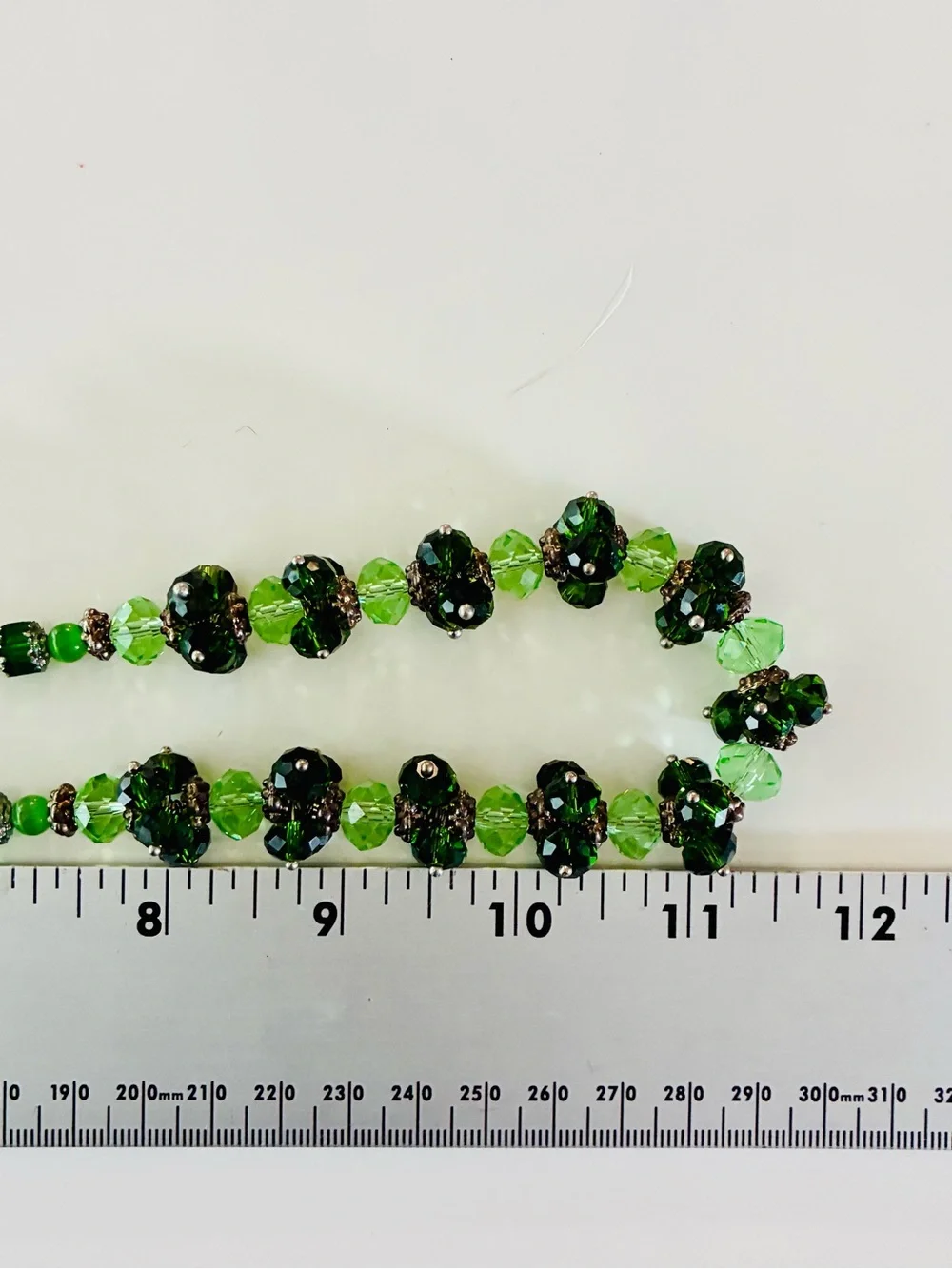 High End Austrian Crystal Dark and Light Green Beaded Necklace - Designer Style